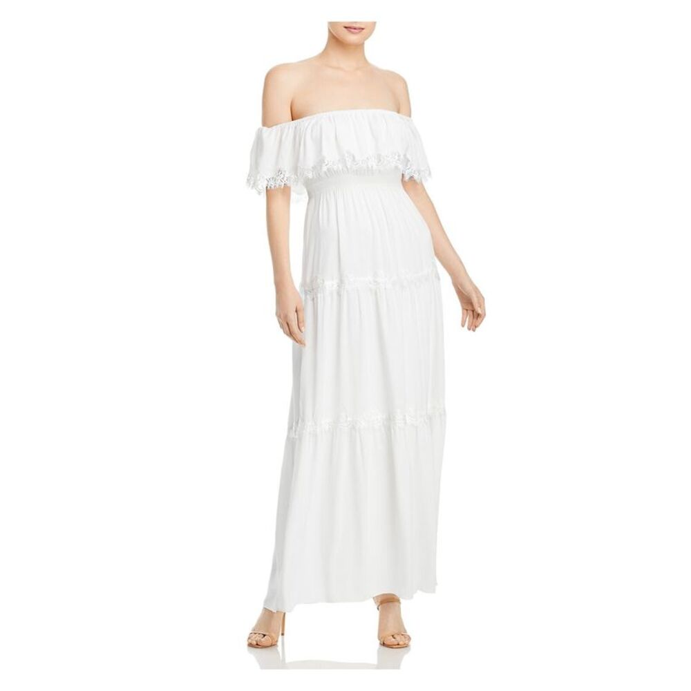 AQUA FORMAL Womens Ivory Lined Short Sleeve Maxi Evening Empire Waist Dress 6